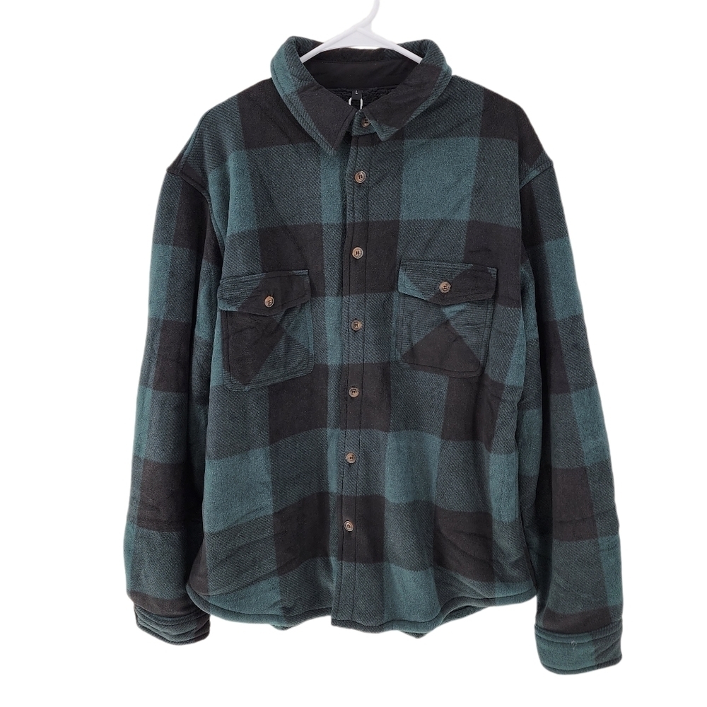 Zenthace Men's Fleece Lined Plaid Button Down Shirt -L